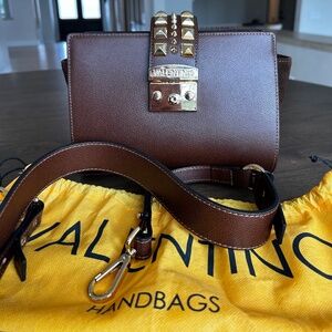 VALENTINO Kiki Palmellato Italian Leather Cross body in Carob